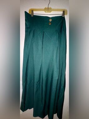 SHEIN High-Waist Forest Green A-Line Maxi Skirt with Gold Buttons NWOT